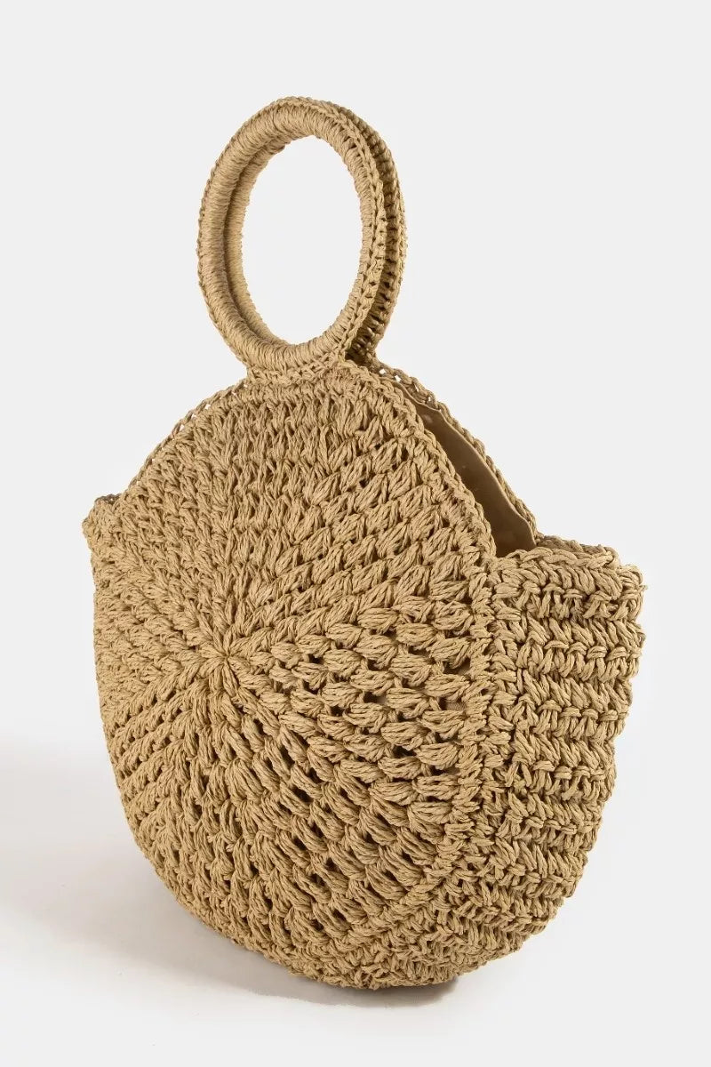 Circle Handle Braided Handbag - Premium variable from Trendsi - Just $38.99! Shop now at Tooksie