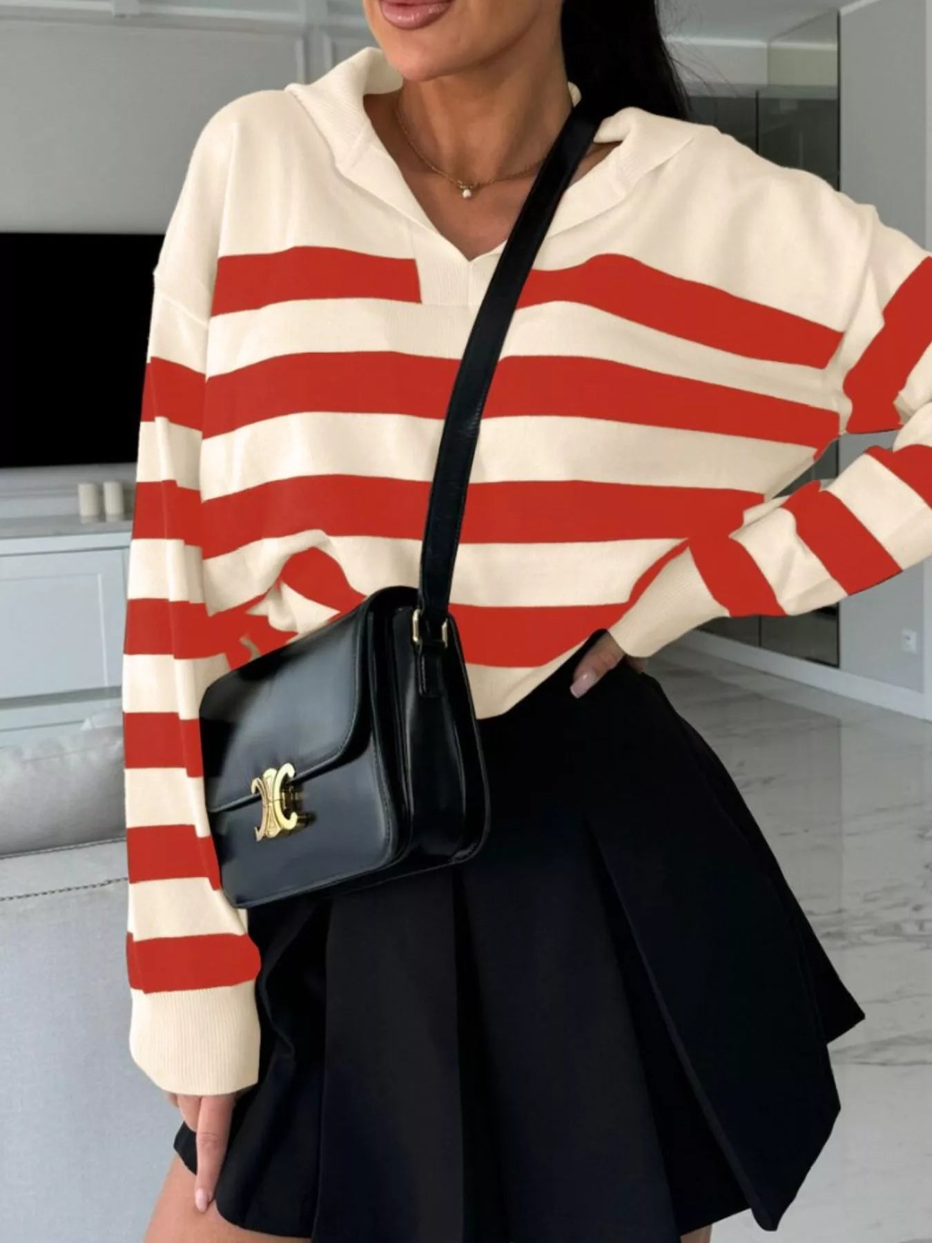 Striped Dropped Shoulder Sweater - Premium variable from Tooksie - Just $48.99! Shop now at Tooksie