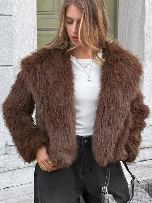 Open Front Faux Fur Cropped Jacket - Premium variable from Tooksie - Just $103.99! Shop now at Tooksie