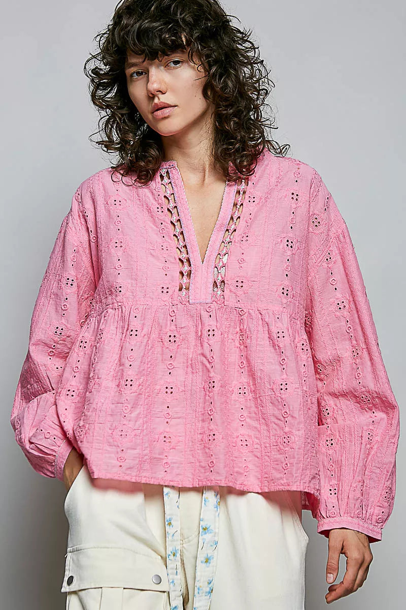 Eyelet Lace Empire Waist Blouse - Premium variable from Tooksie - Just $66.99! Shop now at Tooksie