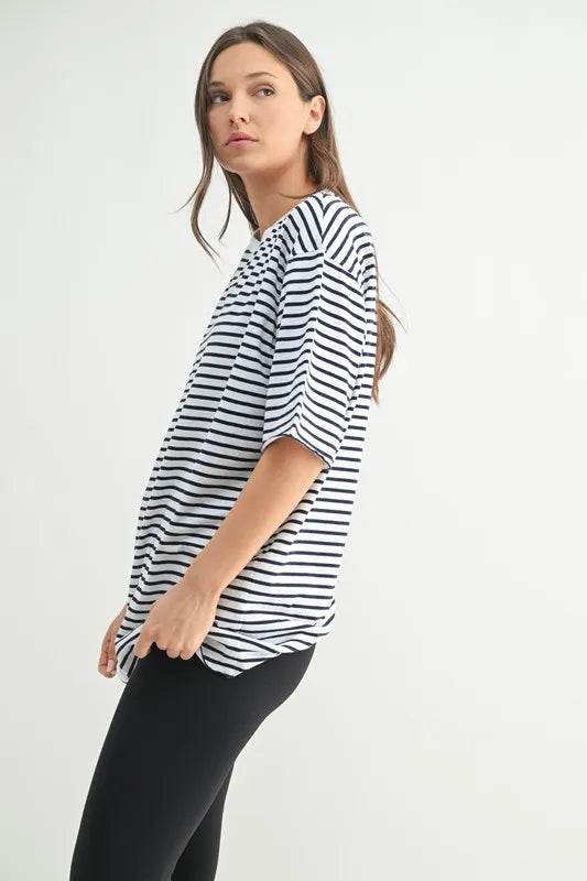 Striped Oversized Crewneck Tee - Premium variable from Tooksie - Just $29.99! Shop now at Tooksie