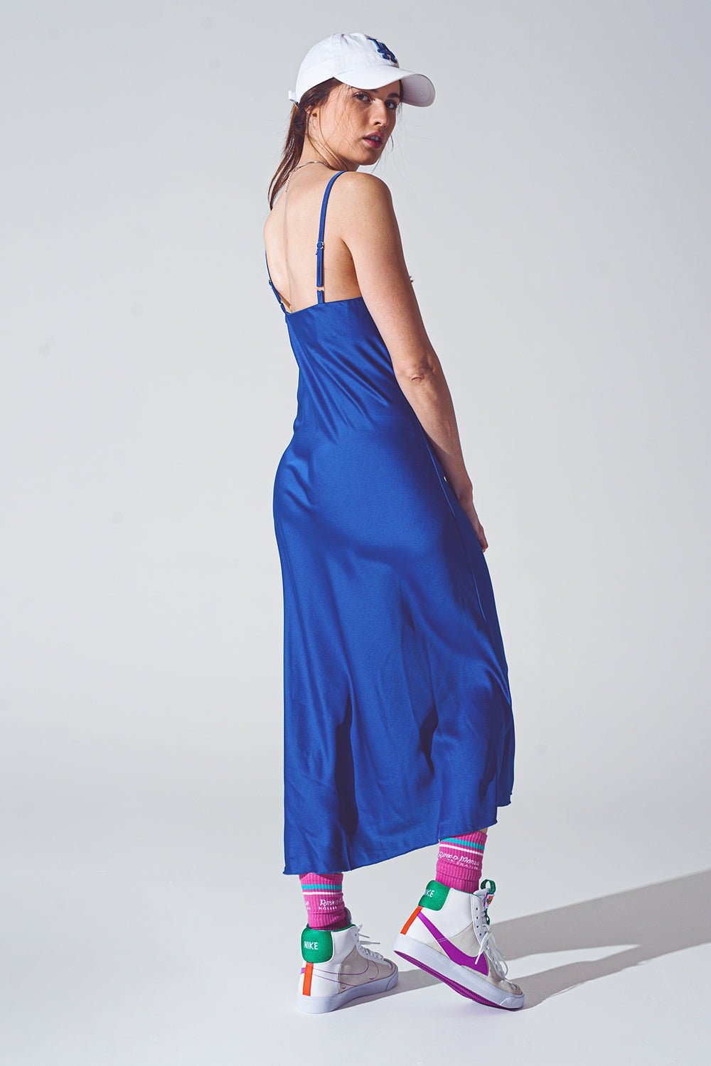 Electric Blue Satin Slip Dress with Waterfall Neckline - Premium variable from Tooksie - Just $59.90! Shop now at Tooksie