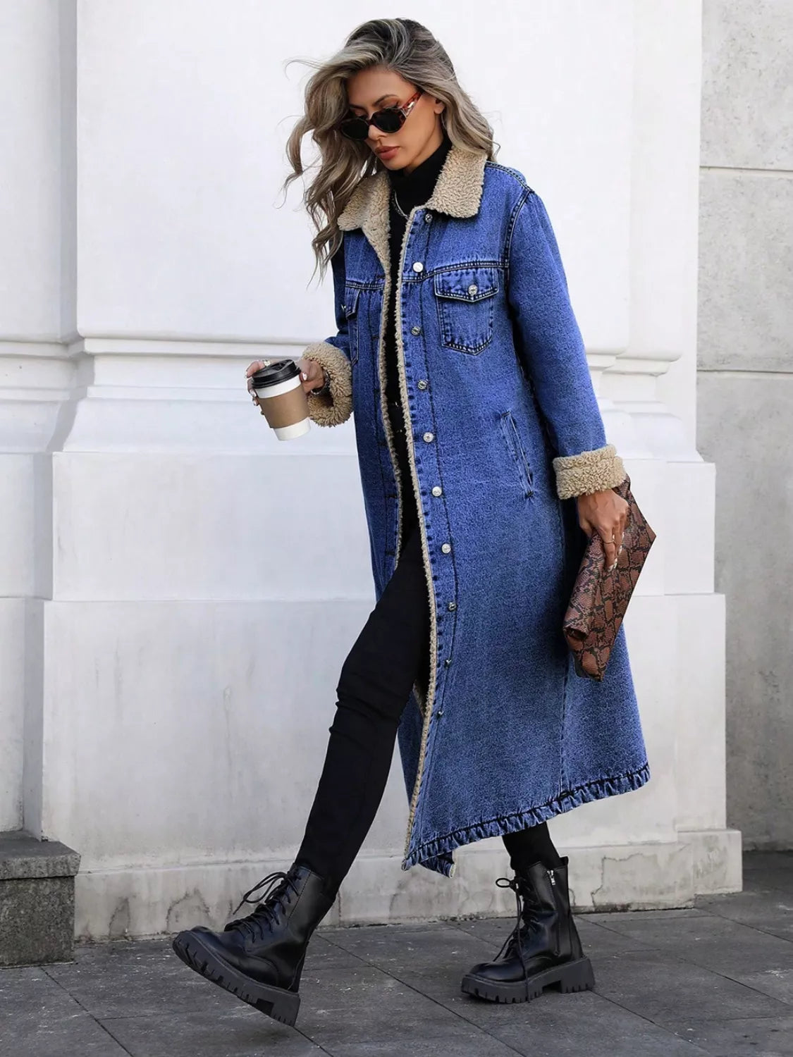 Sherpa Lined Longline Denim Jacket - Premium variable from Tooksie - Just $118.99! Shop now at Tooksie