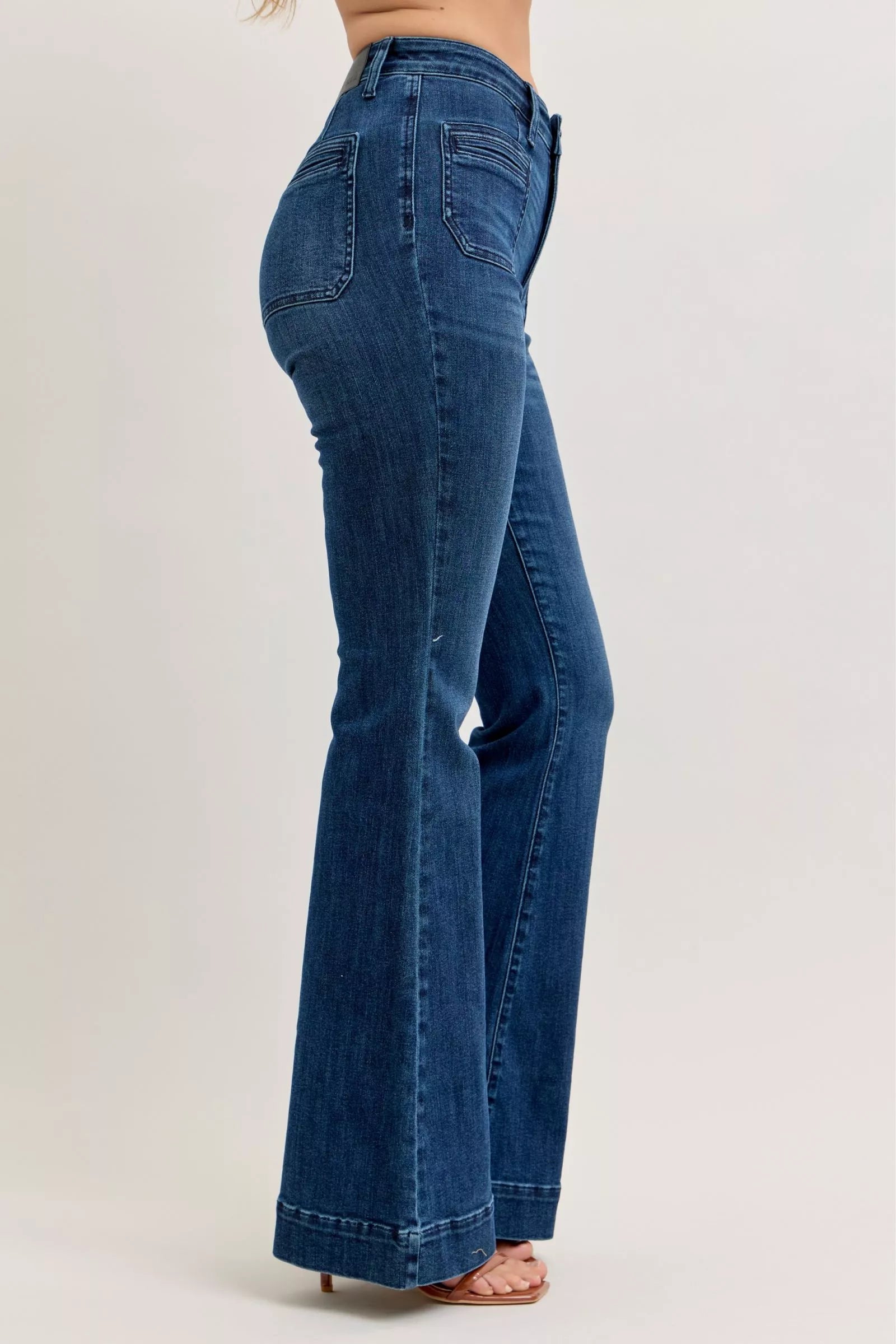 High-Waisted Flare Jeans with Front Pockets - Premium variable from Tooksie - Just $68.99! Shop now at Tooksie