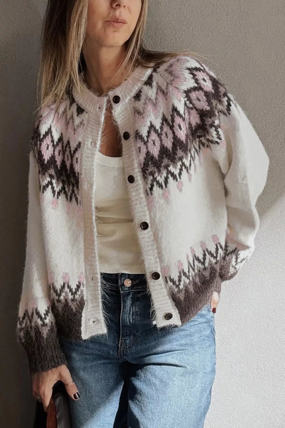 Fair Isle Buttoned Knit Cardigan - Premium variable from Tooksie - Just $58.99! Shop now at Tooksie