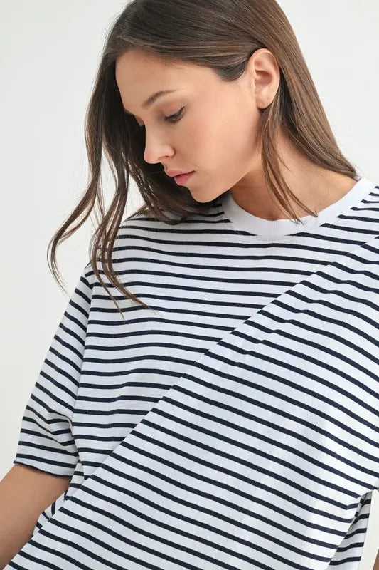 Striped Oversized Crewneck Tee - Premium variable from Tooksie - Just $29.99! Shop now at Tooksie