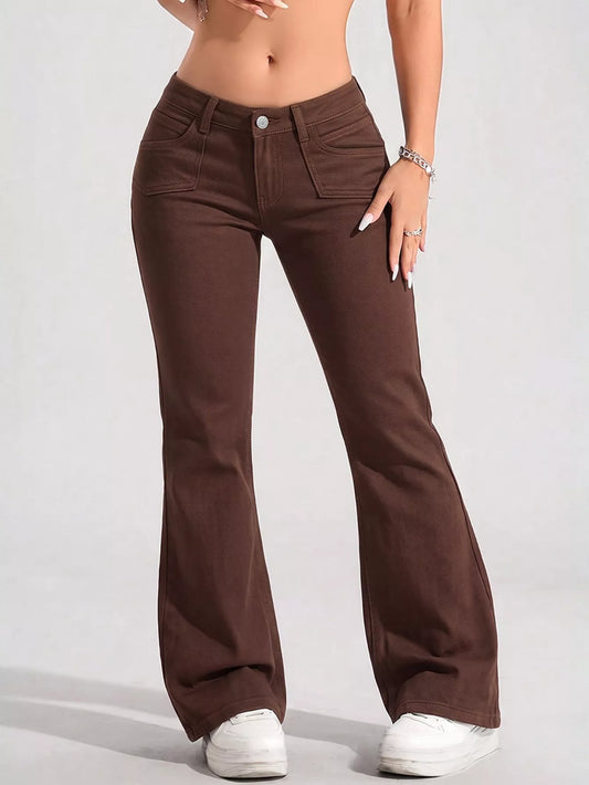 Brown High-Waisted Flared Jeans - Premium variable from Tooksie - Just $46.99! Shop now at Tooksie