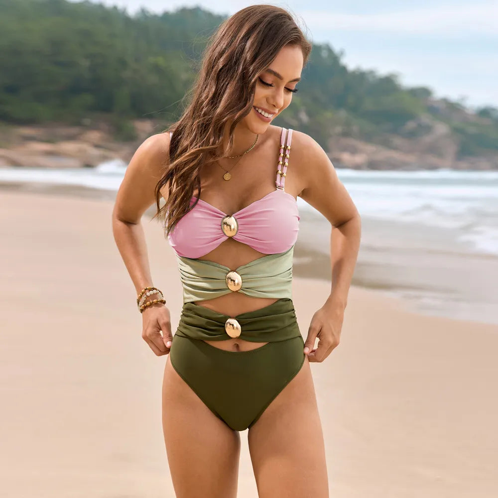 Color Block Sweetheart Neckline Swimsuit - Premium variable from Tooksie - Just $32.99! Shop now at Tooksie