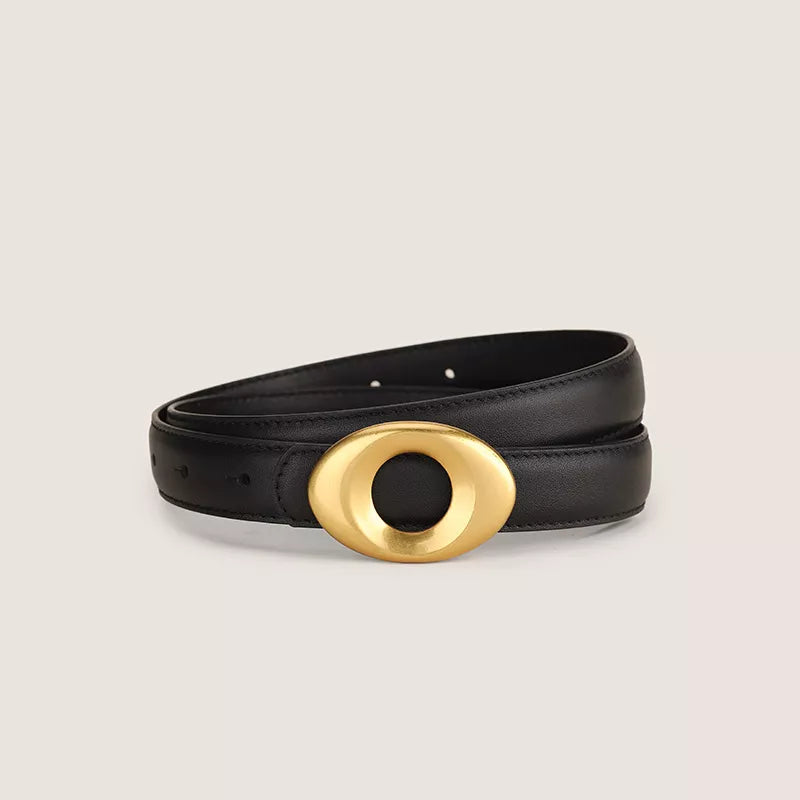 Oval Buckle Leather Belt - Premium variable from Tooksie - Just $80.99! Shop now at Tooksie