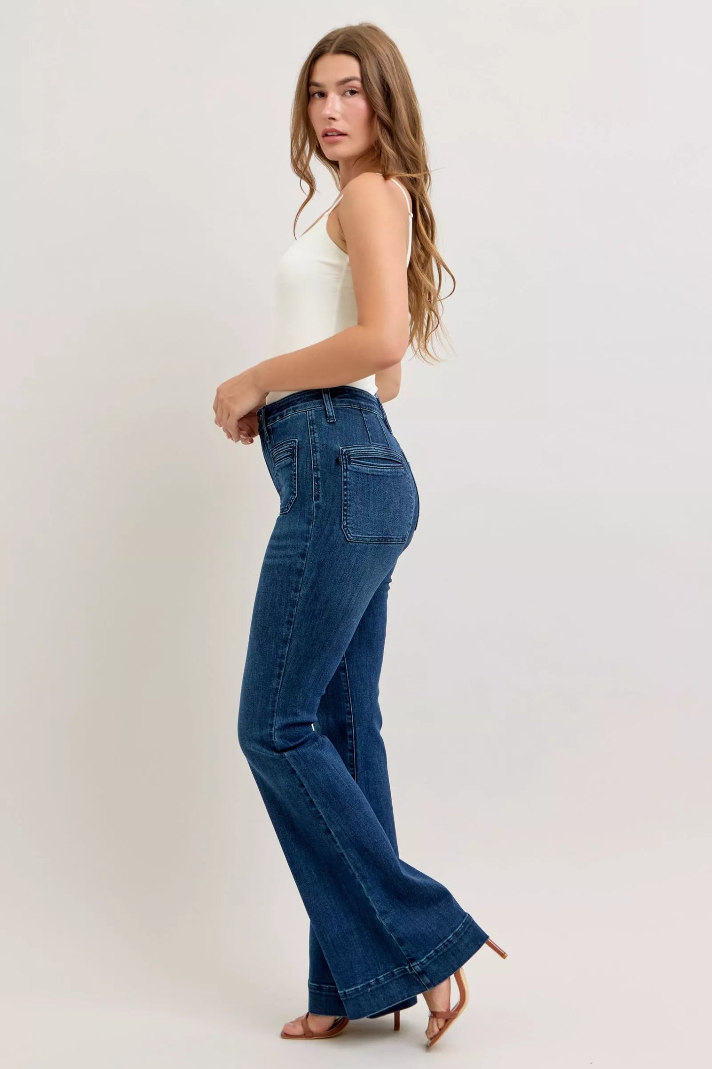 High-Waisted Flare Jeans with Front Pockets - Premium variable from Tooksie - Just $68.99! Shop now at Tooksie