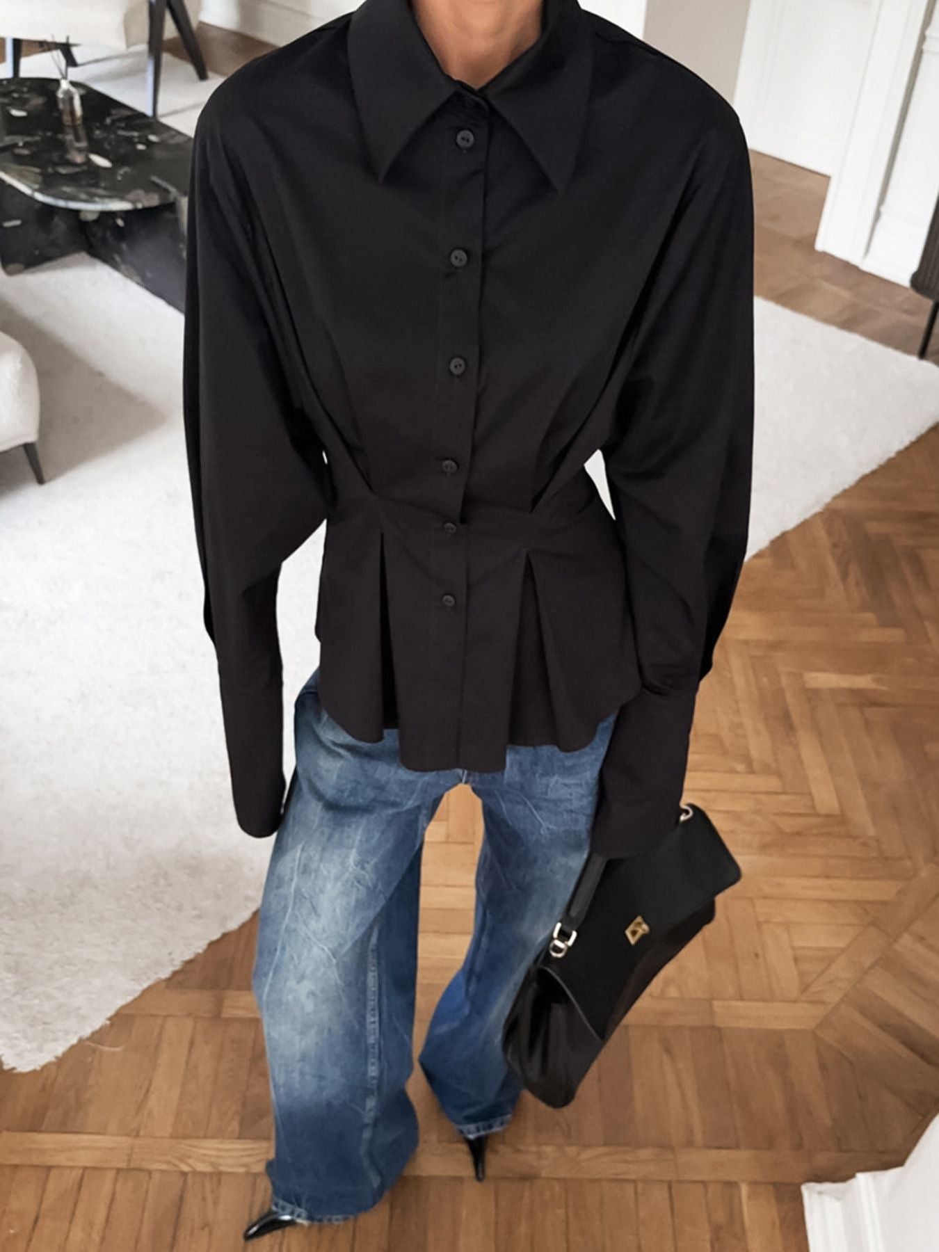 Button Up Cuff Detail Shirt - Premium variable from Tooksie - Just $46.99! Shop now at Tooksie