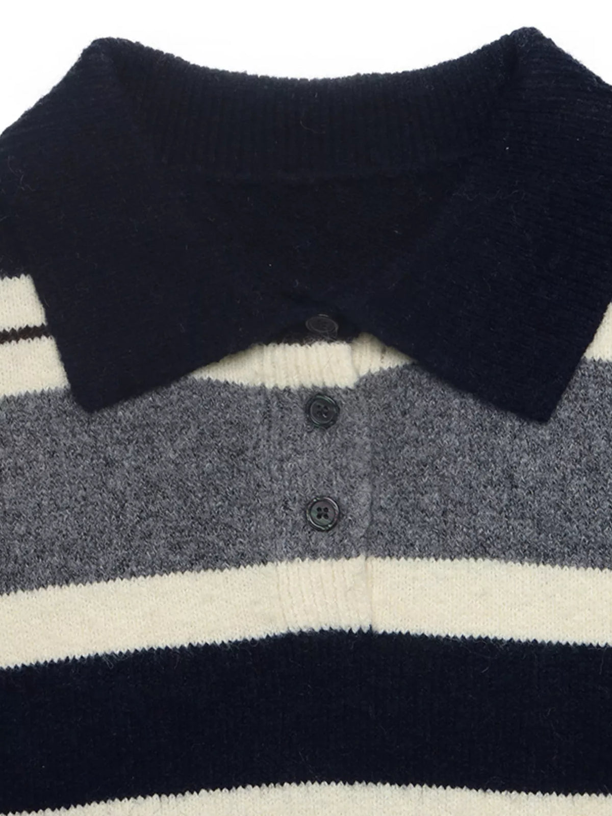 Striped Long Sleeve Button Detail Polo Sweater - Premium variable from Tooksie - Just $41.99! Shop now at Tooksie