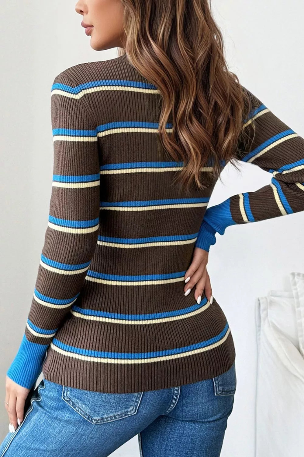 Ribbed Knit Contrast Cuff Henley Sweater - Premium variable from Tooksie - Just $45.99! Shop now at Tooksie