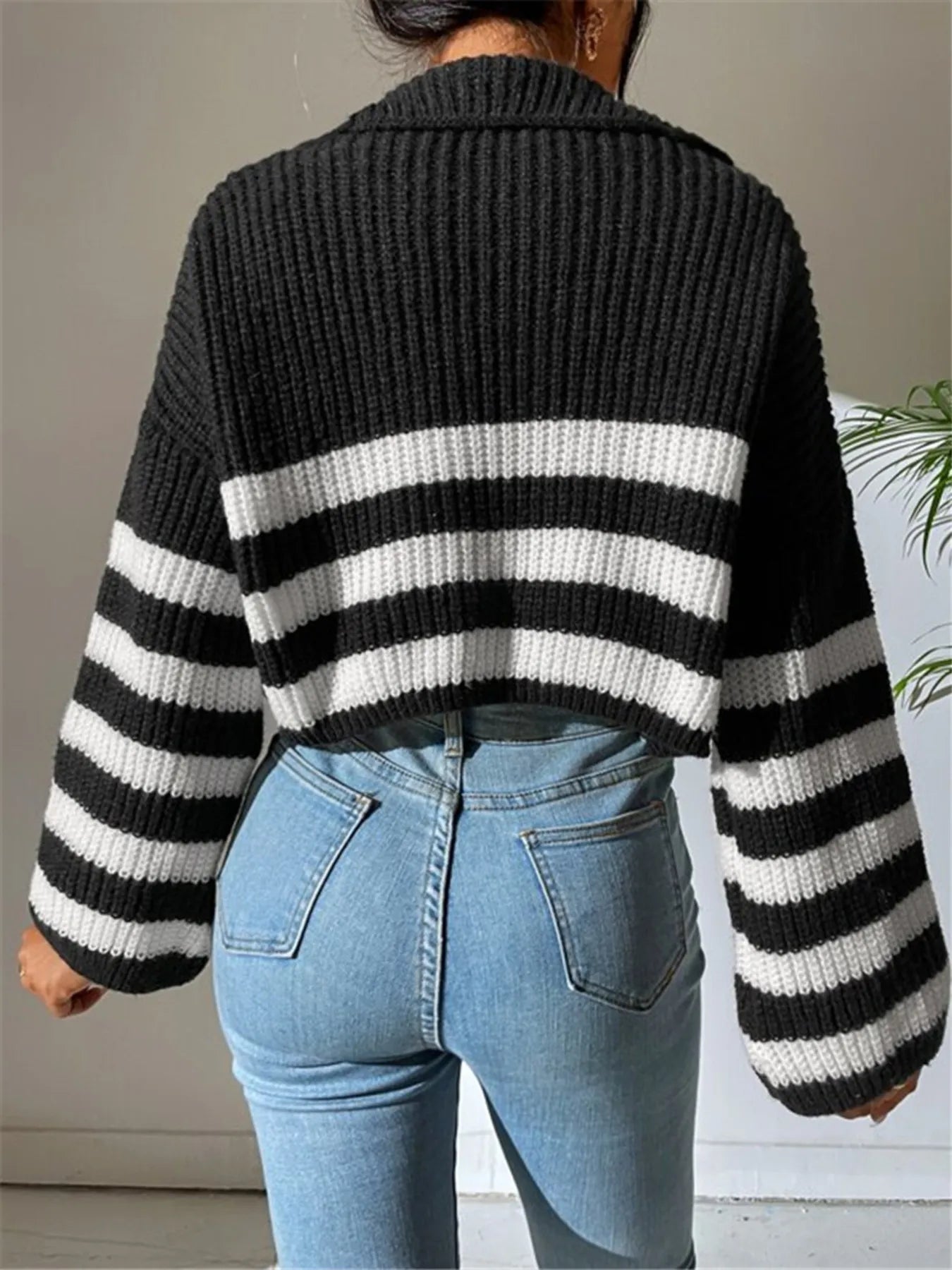 Striped Half Zip Cropped Sweater - Premium variable from Tooksie - Just $39.99! Shop now at Tooksie