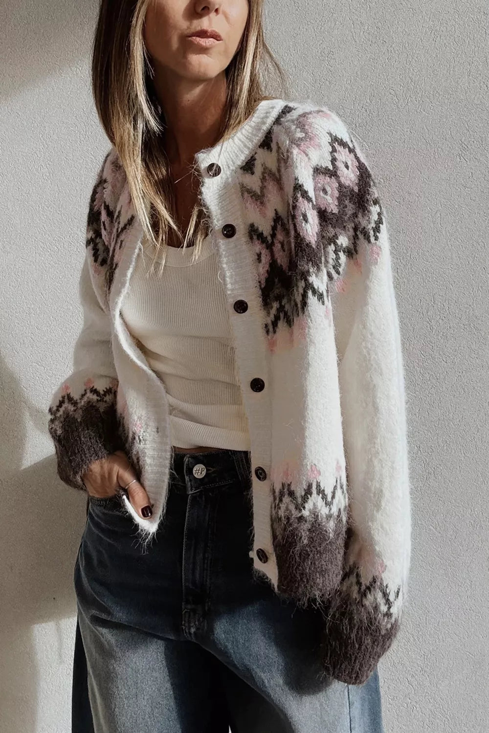 Fair Isle Buttoned Knit Cardigan - Premium variable from Tooksie - Just $58.99! Shop now at Tooksie