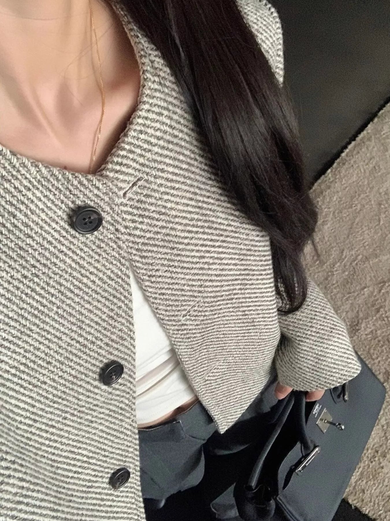 Button Up Tweed Cropped Jacket - Premium variable from Tooksie - Just $38.99! Shop now at Tooksie