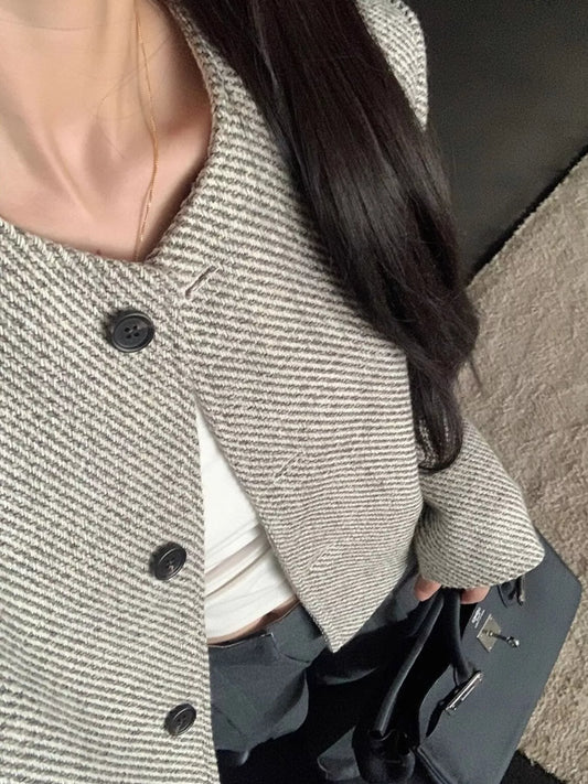 Button Up Tweed Cropped Jacket - Premium variable from Tooksie - Just $38.99! Shop now at Tooksie