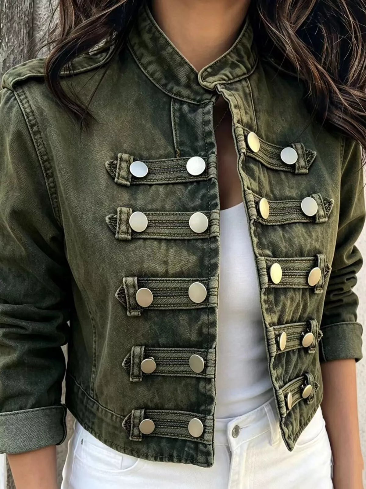 Washed Denim Military Inspired Jacket - Premium variable from Tooksie - Just $78.99! Shop now at Tooksie
