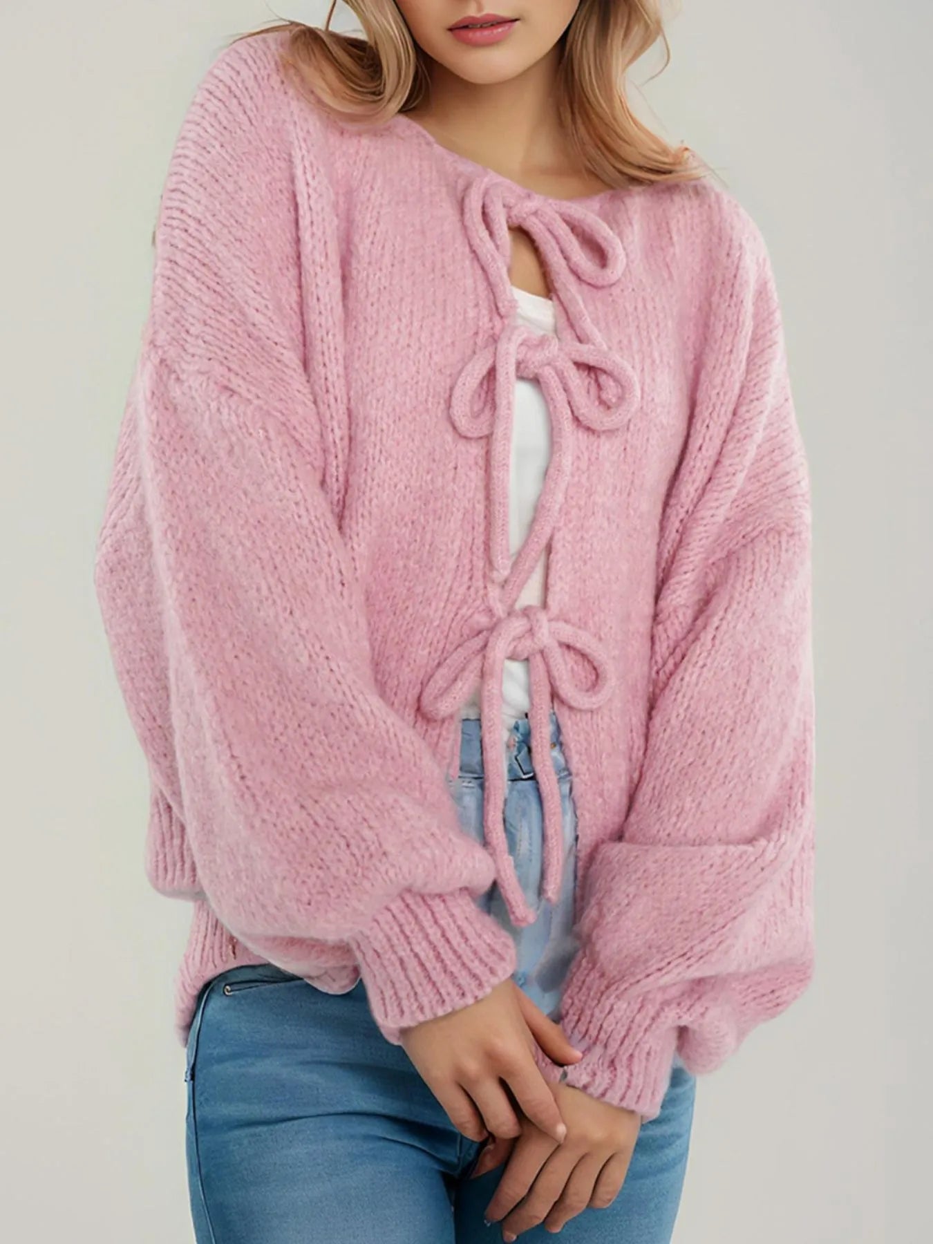 Bow Tie Front Knit Cardigan - Premium variable from Tooksie - Just $42.99! Shop now at Tooksie