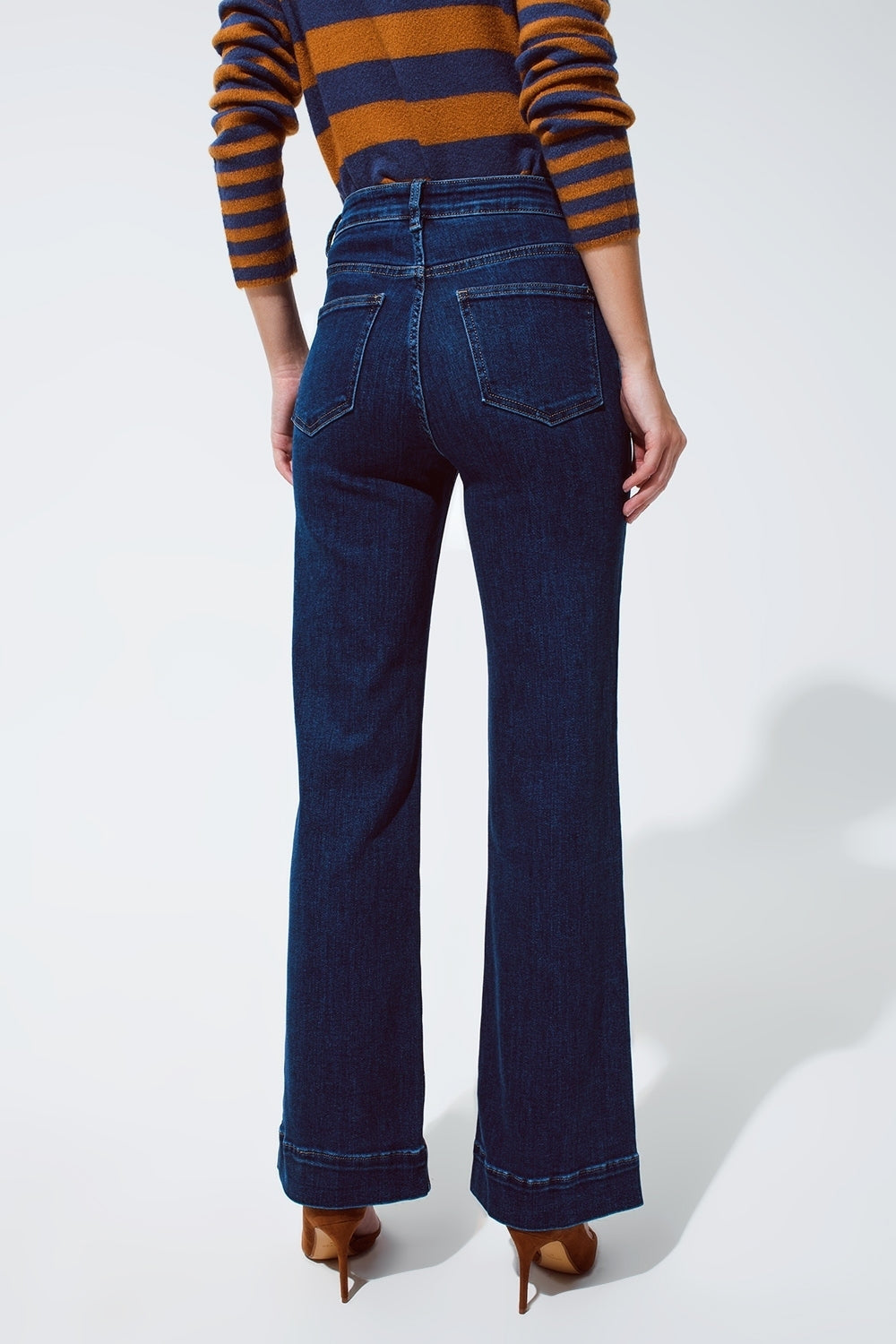 Marine Flare Jeans With Button Detailing in Mid wash - Premium variable from Tooksie - Just $76.90! Shop now at Tooksie