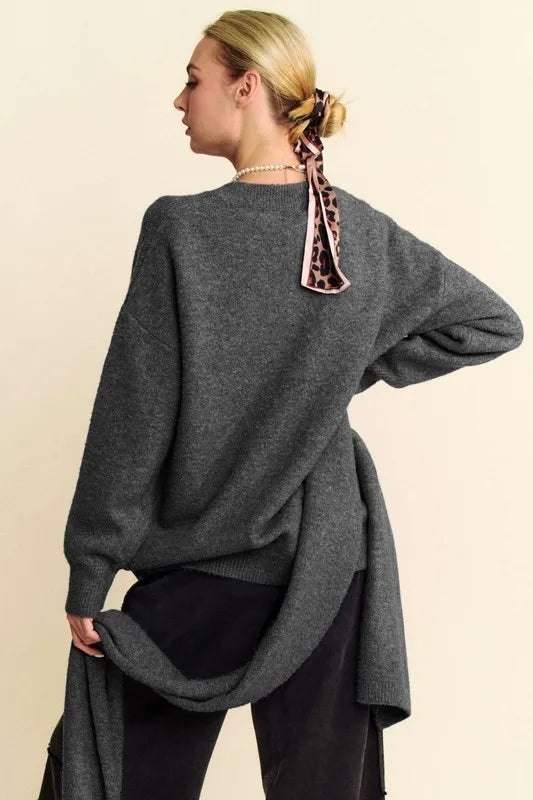 V-Neck Dropped Shoulder Sweater with Scarf - Premium variable from Tooksie - Just $49.99! Shop now at Tooksie