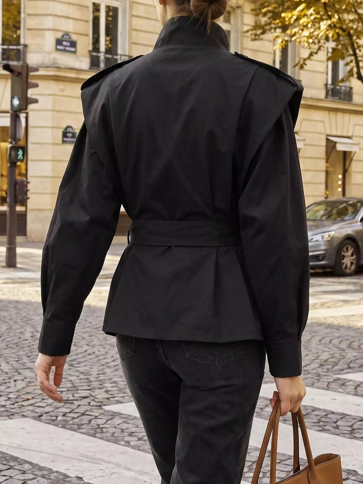 Funnel Neck Epaulette Detail Jacket - Premium variable from Tooksie - Just $67.99! Shop now at Tooksie