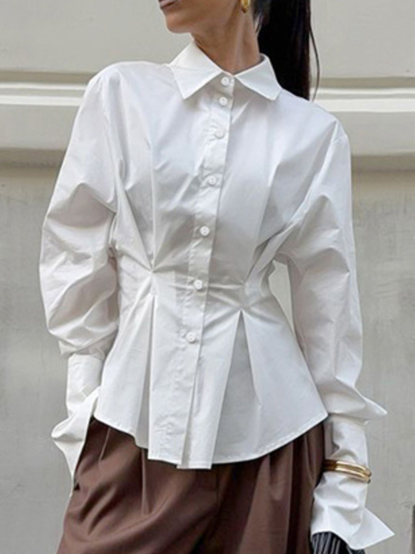 Button Up Cuff Detail Shirt - Premium variable from Tooksie - Just $46.99! Shop now at Tooksie