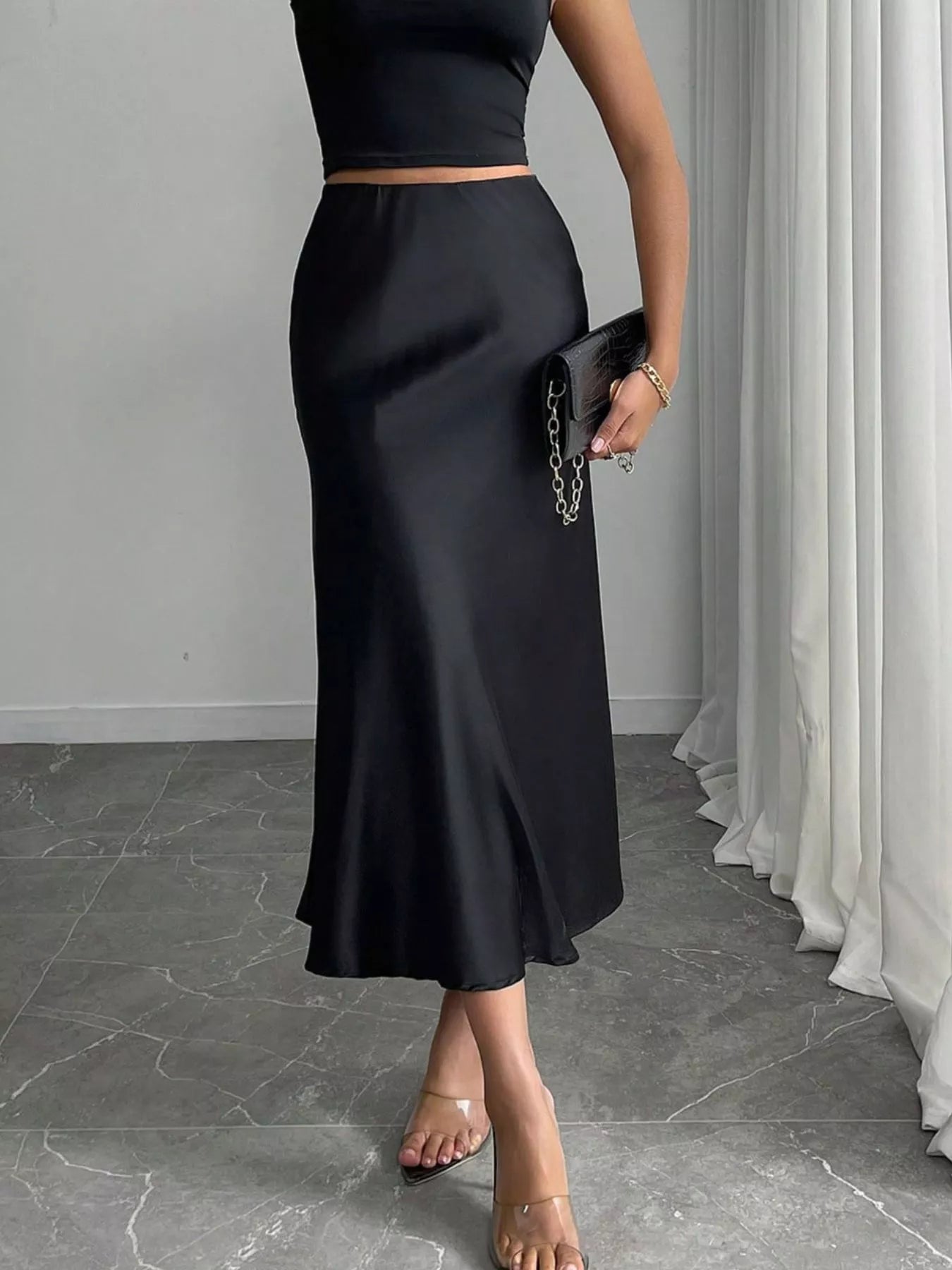 Satin Midi Skirt - Premium variable from Tooksie - Just $28.99! Shop now at Tooksie