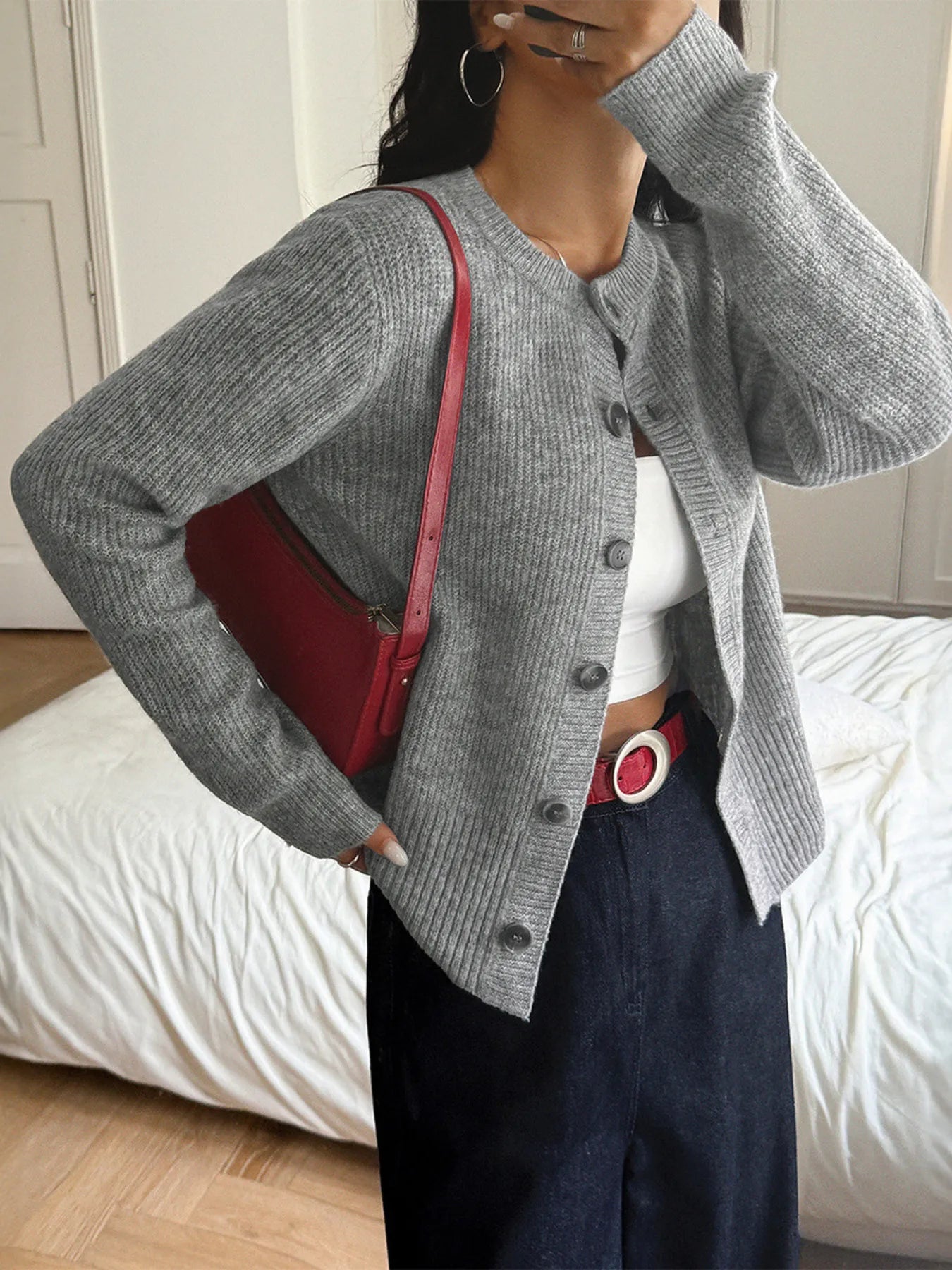 Button-Up Ribbed Knit Cardigan - Premium variable from Tooksie - Just $49.99! Shop now at Tooksie