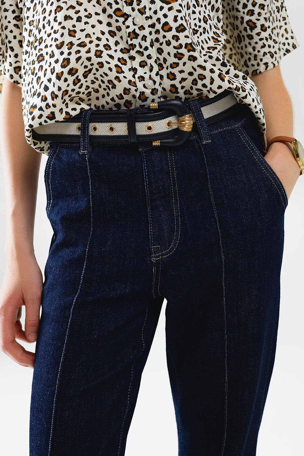 Dark Blue Denim Jeans with Contrast Stitching - Premium variable from Tooksie - Just $74.90! Shop now at Tooksie
