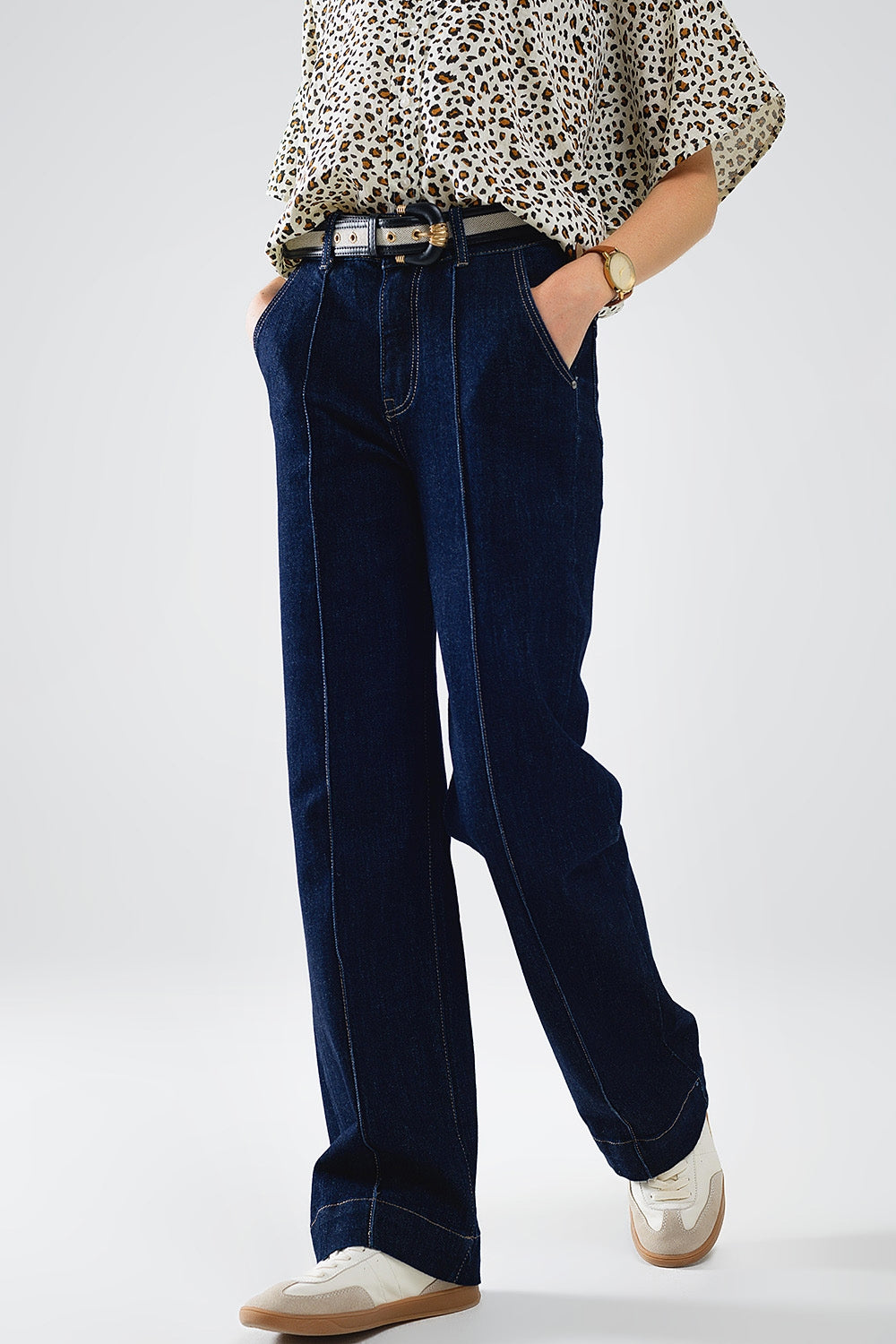 Dark Blue Denim Jeans with Contrast Stitching - Premium variable from Tooksie - Just $74.90! Shop now at Tooksie