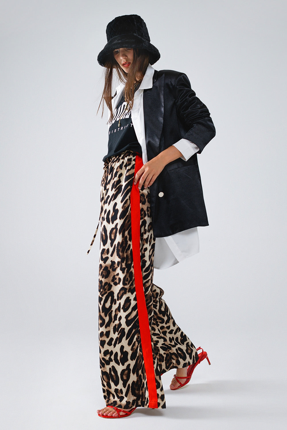 Leopard Print Wide Leg Trousers with Red Stripe - Premium variable from Tooksie - Just $64.90! Shop now at Tooksie
