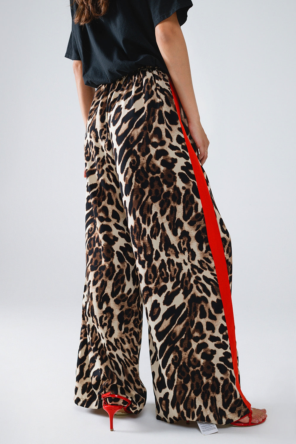Leopard Print Wide Leg Trousers with Red Stripe - Premium variable from Tooksie - Just $64.90! Shop now at Tooksie