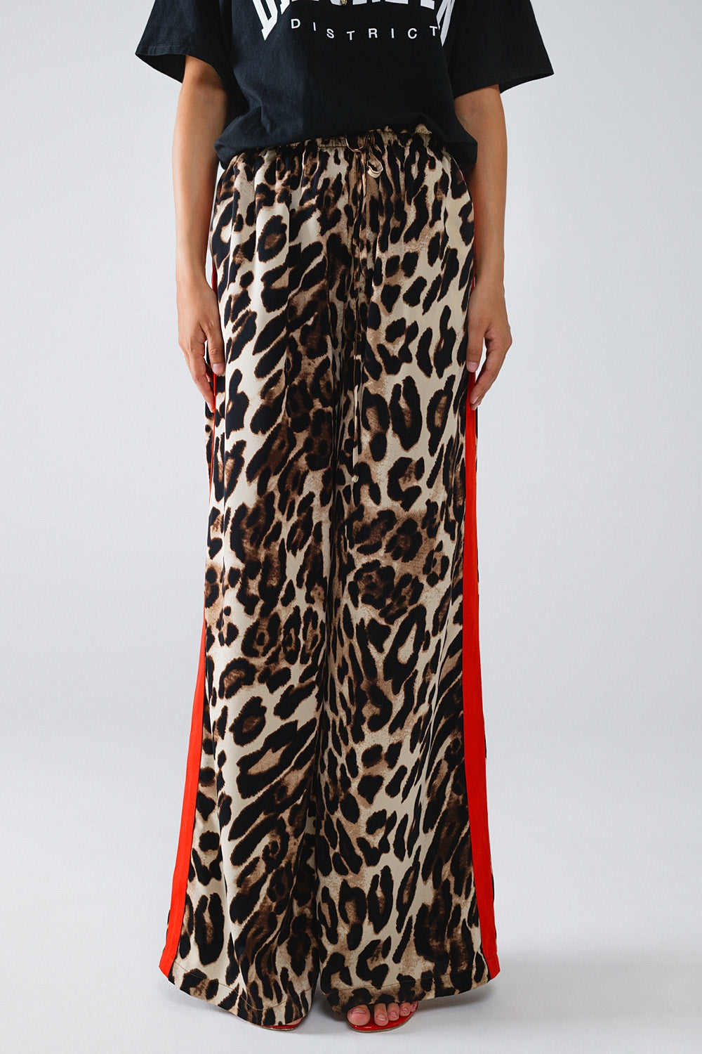 Leopard Print Wide Leg Trousers with Red Stripe - Premium variable from Tooksie - Just $64.90! Shop now at Tooksie