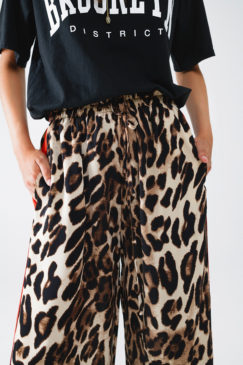 Leopard Print Wide Leg Trousers with Red Stripe - Premium variable from Tooksie - Just $64.90! Shop now at Tooksie