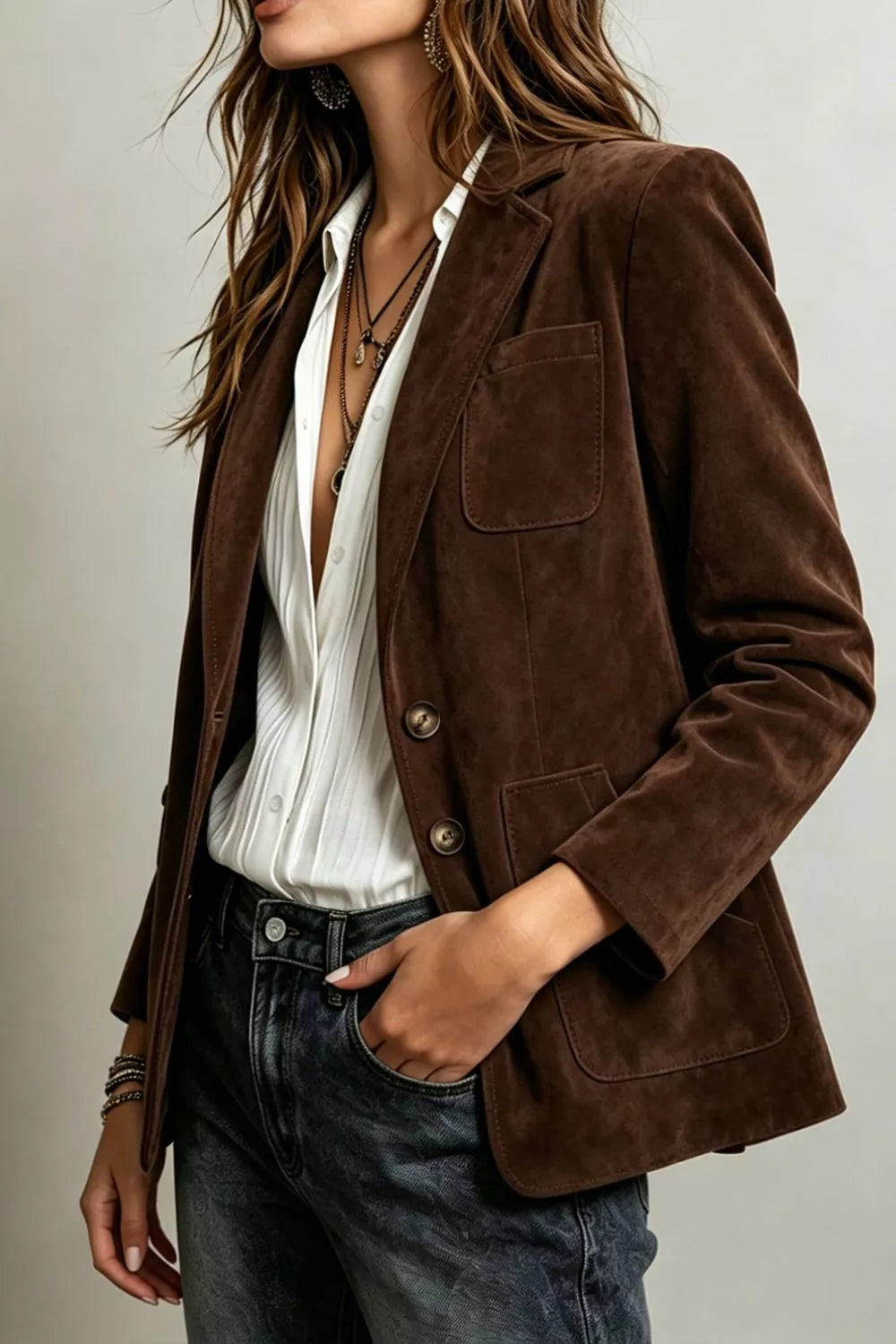 Classic Faux Suede Single Breasted Blazer - Premium variable from Tooksie - Just $49.99! Shop now at Tooksie