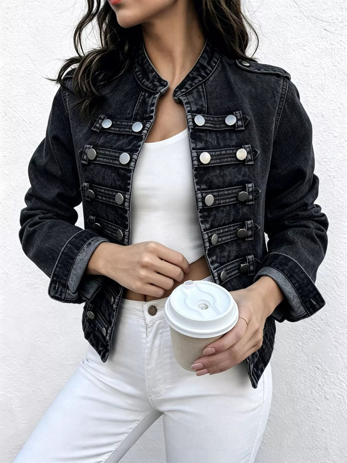 Washed Denim Military Inspired Jacket - Premium variable from Tooksie - Just $78.99! Shop now at Tooksie