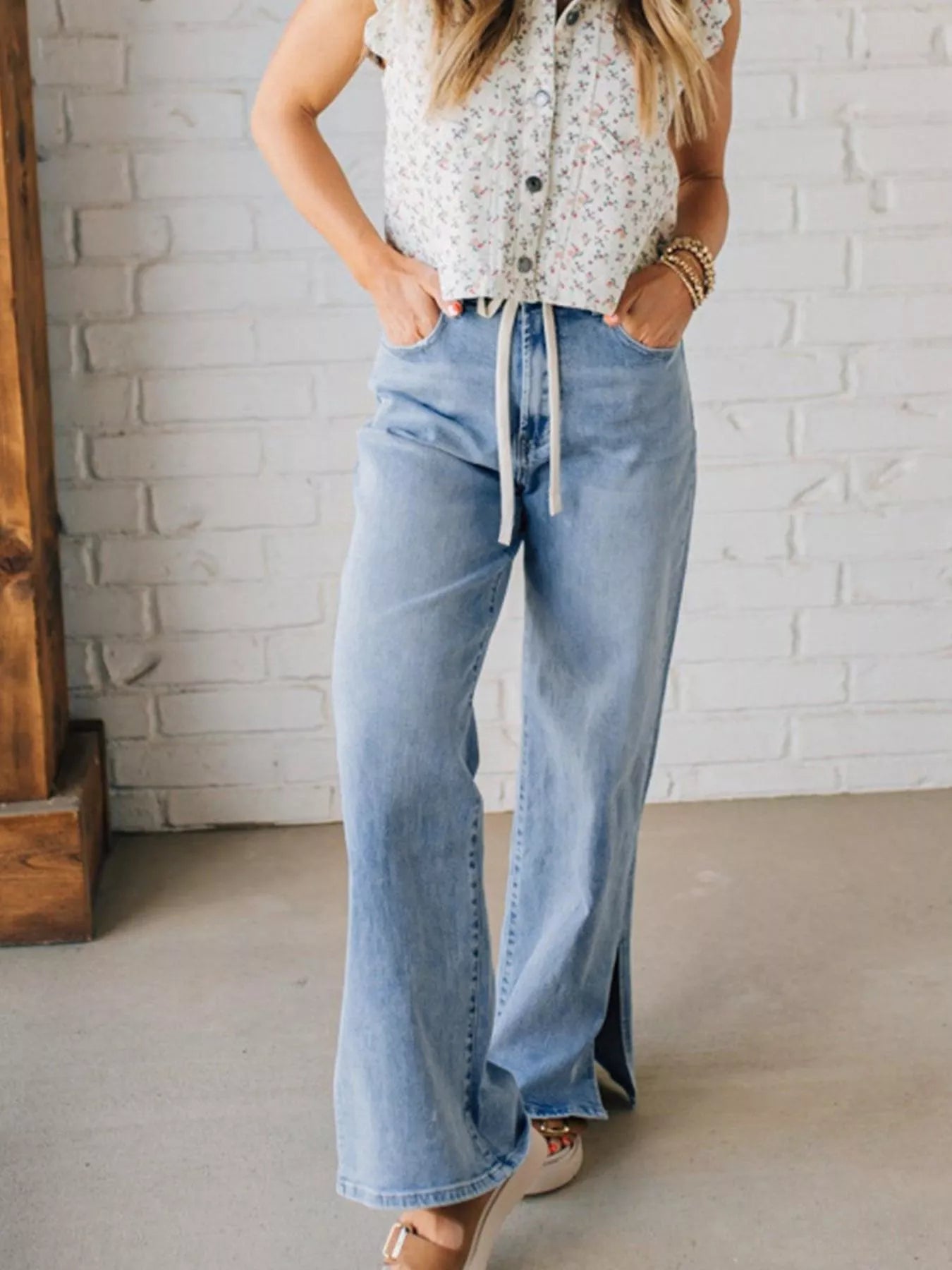 Slit Wide Leg Jeans - Premium variable from Tooksie - Just $65.99! Shop now at Tooksie