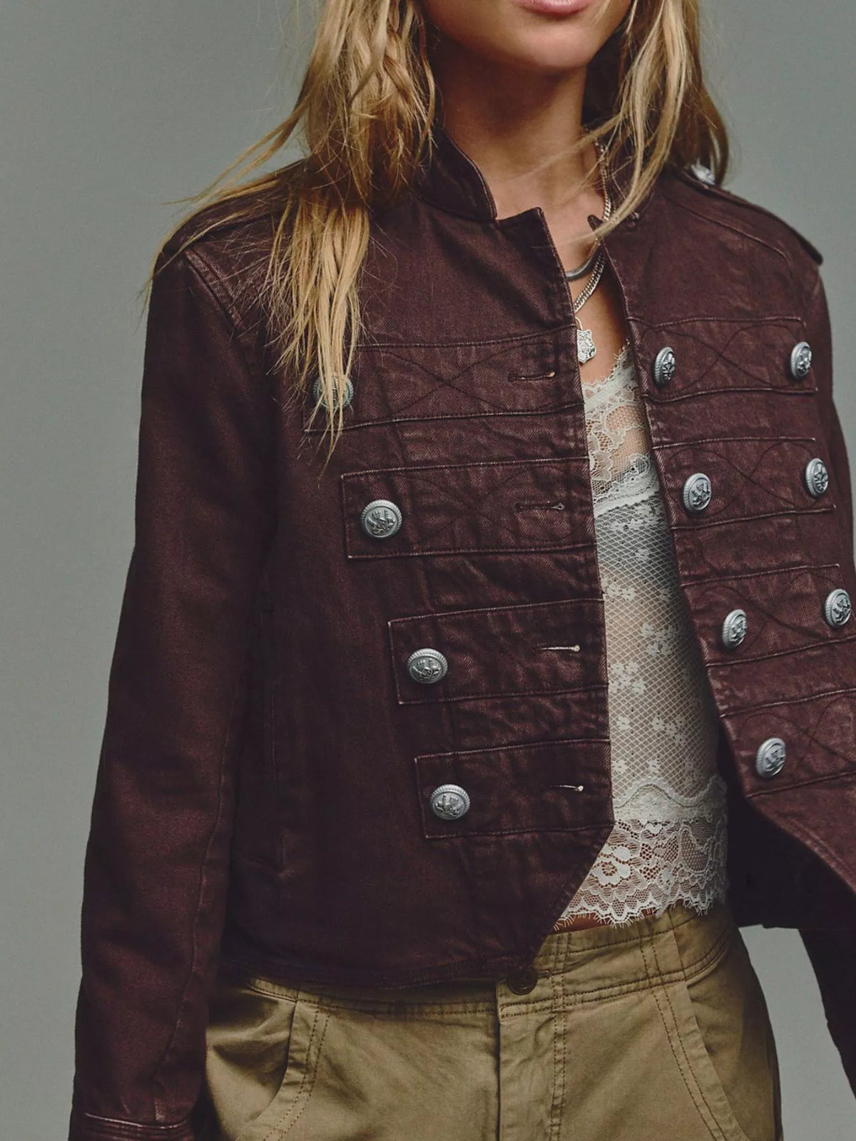 Cropped Military-Inspired Jacket - Premium variable from Tooksie - Just $81.99! Shop now at Tooksie