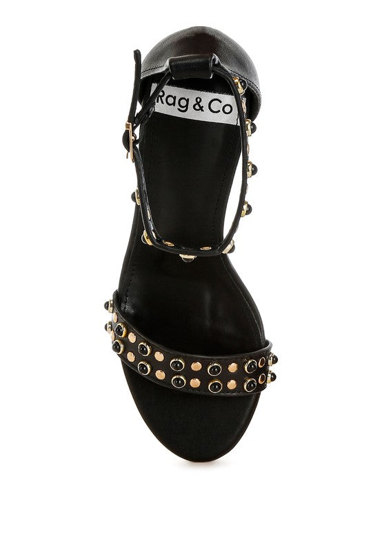 Stud Embellished Wedge Sandals - Premium variable from Tooksie - Just $63.99! Shop now at Tooksie