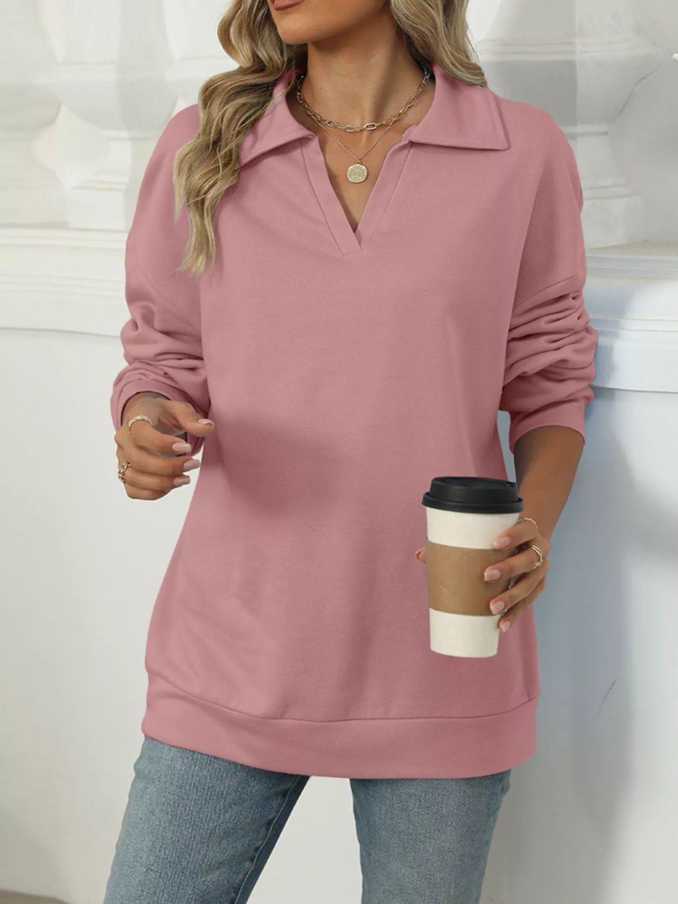 Collared Long Sleeve Sweatshirt - Premium variable from Tooksie - Just $30.99! Shop now at Tooksie