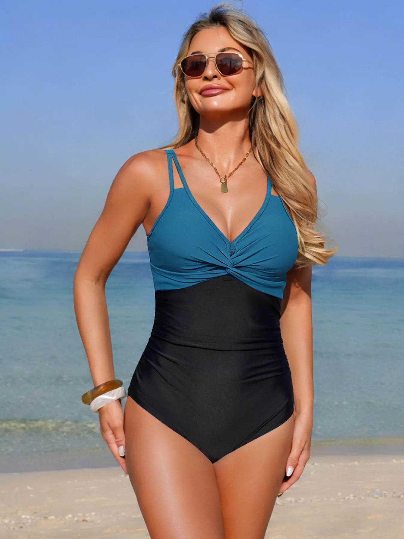 Twisted Front V-Neck Swimsuit - Premium variable from Tooksie - Just $30.99! Shop now at Tooksie