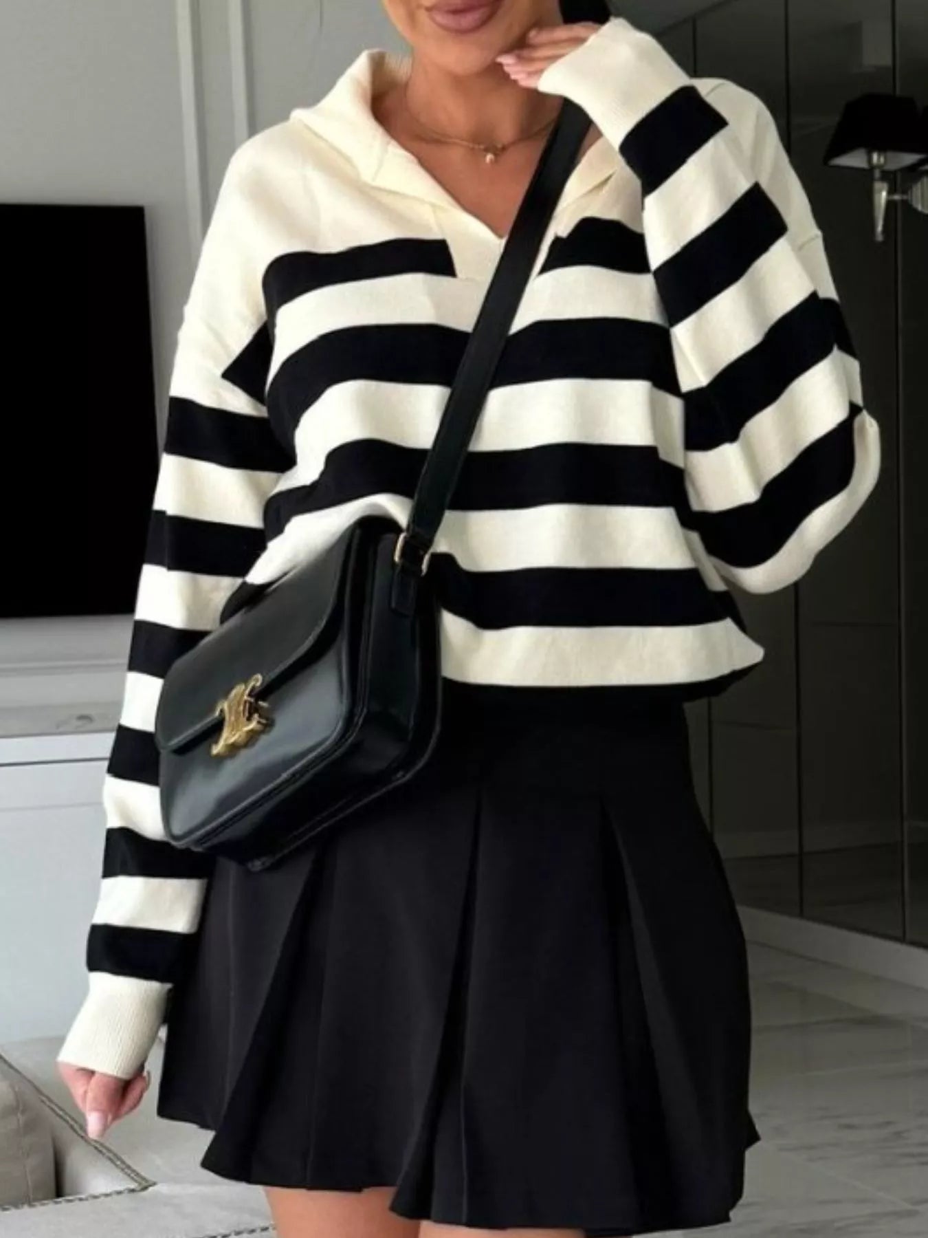 Striped Dropped Shoulder Sweater - Premium variable from Tooksie - Just $48.99! Shop now at Tooksie