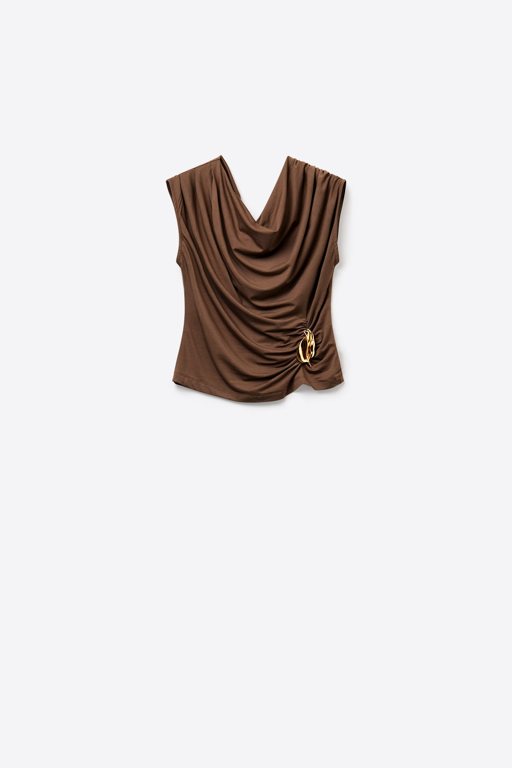 Brown Sleeveless Draped Top With Gold Metal Decor - Premium variable from Tooksie - Just $48.99! Shop now at Tooksie