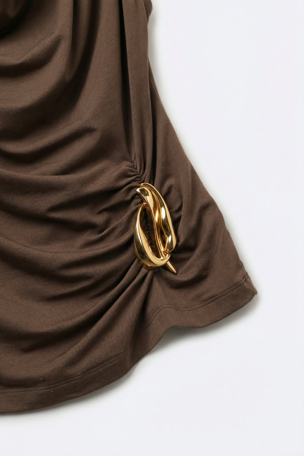 Brown Sleeveless Draped Top With Gold Metal Decor - Premium variable from Tooksie - Just $48.99! Shop now at Tooksie