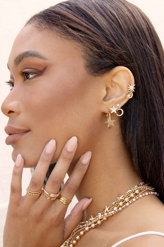 Celestial Stud and Mini Dangle 18k Gold Plated Earring Set of 3 - Premium Earrings from Ettika - Just $39.99! Shop now at Tooksie