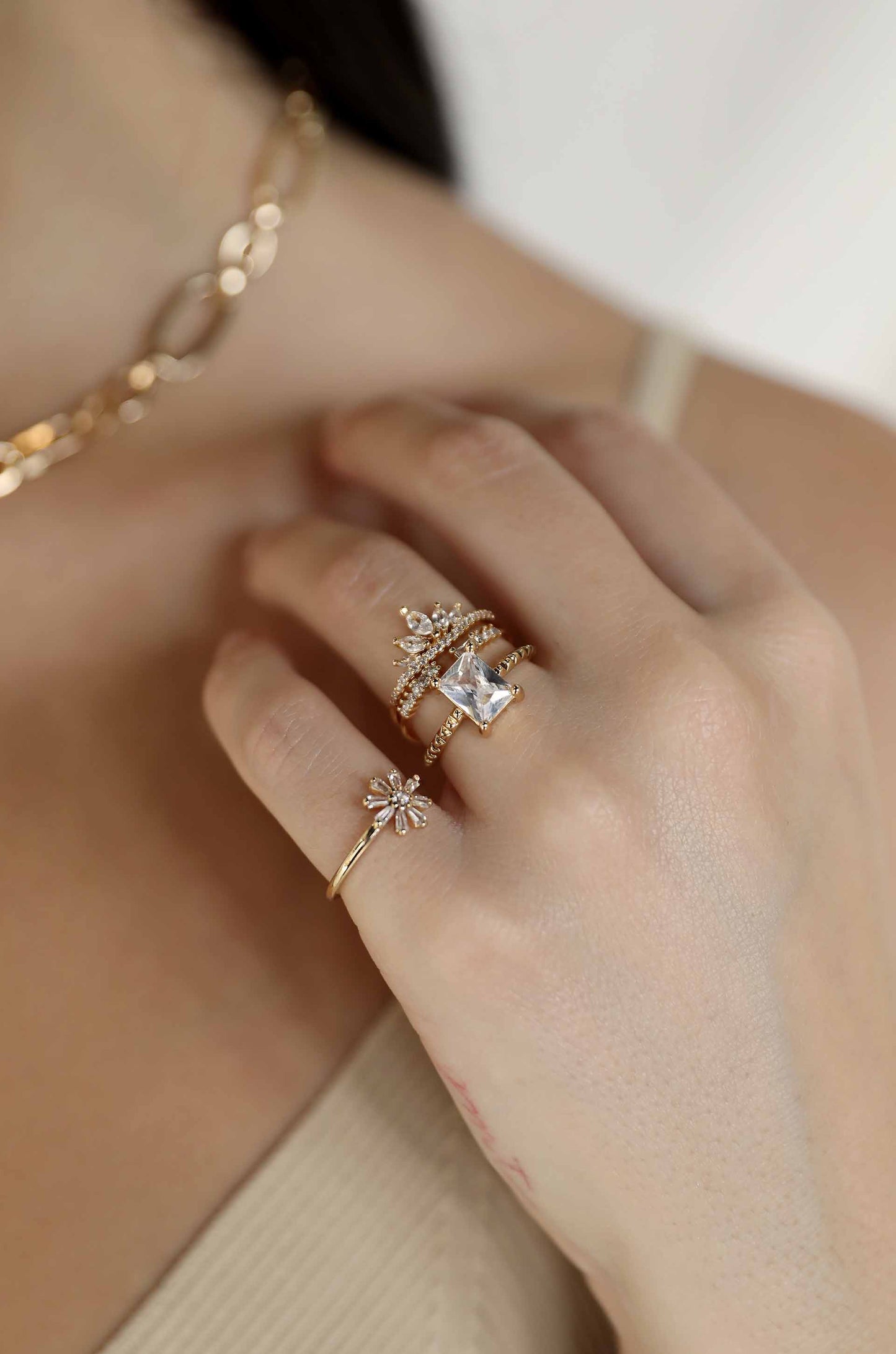 Delicate Daisy Crystal Ring Set - Premium Rings from Ettika - Just $60! Shop now at Tooksie