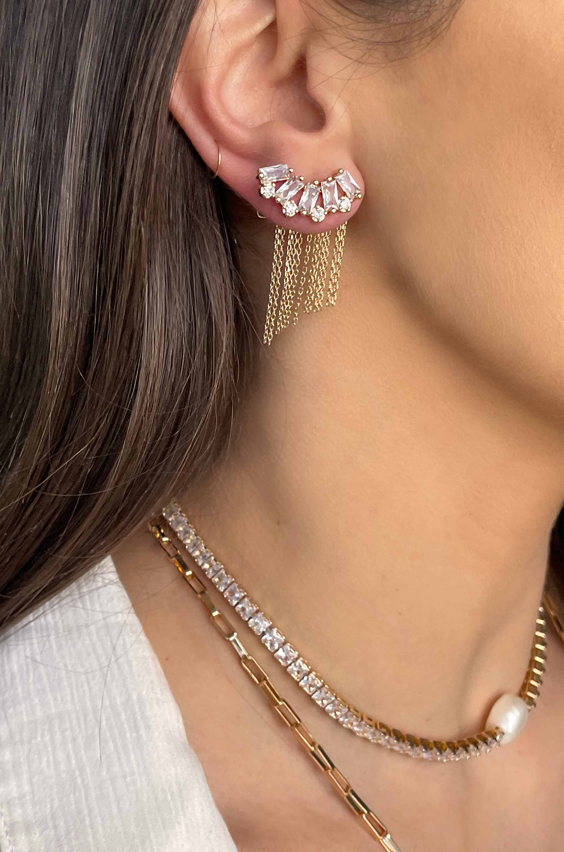 Baguette Crystal Three-In-One Ear Crawlers - Premium Earrings from Ettika - Just $75! Shop now at Tooksie