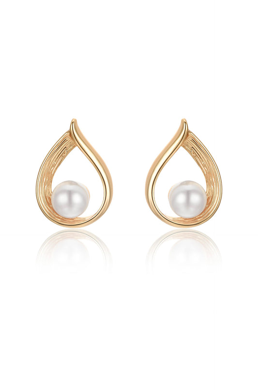 Golden Teardrop and Pearl Earrings - Premium Earrings from Ettika - Just $35! Shop now at Tooksie