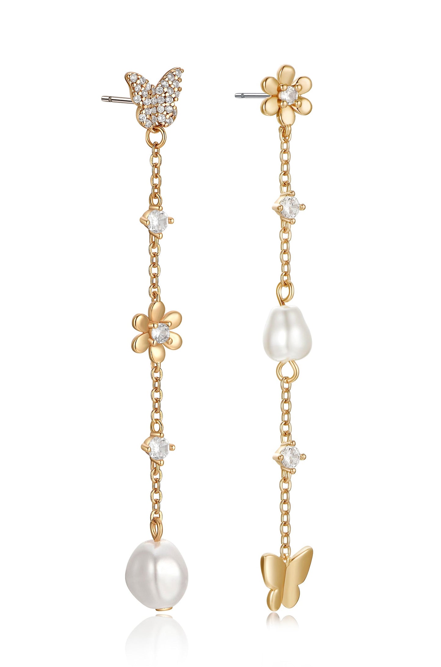Daisy and Butterfly Pearl Dangle Earrings - Premium Earrings from Ettika - Just $19.99! Shop now at Tooksie